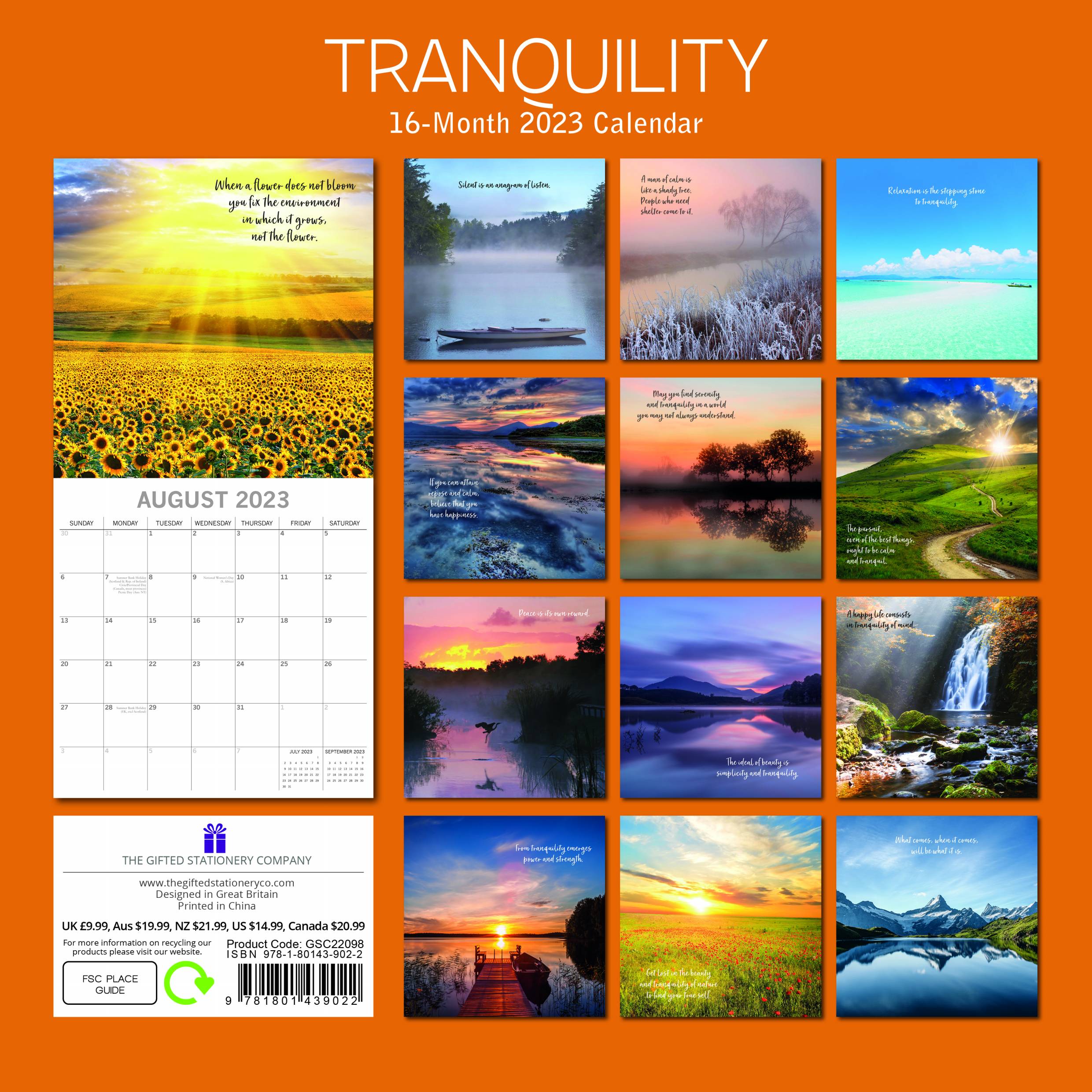 2023 Tranquility - Square Wall Calendar