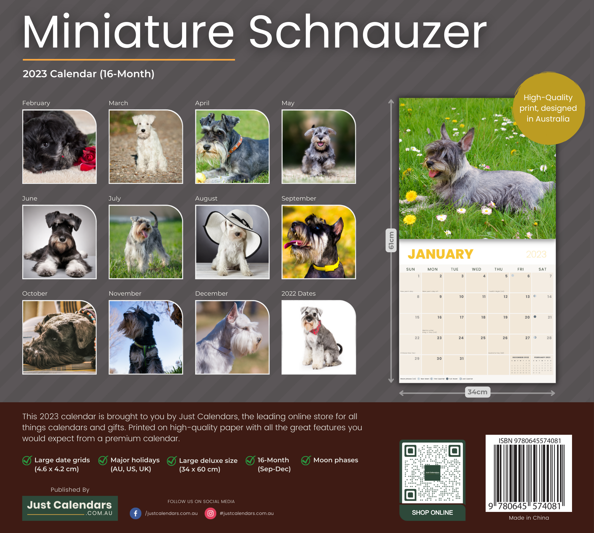 2023 Miniature Schnauzer - Deluxe Wall Calendar