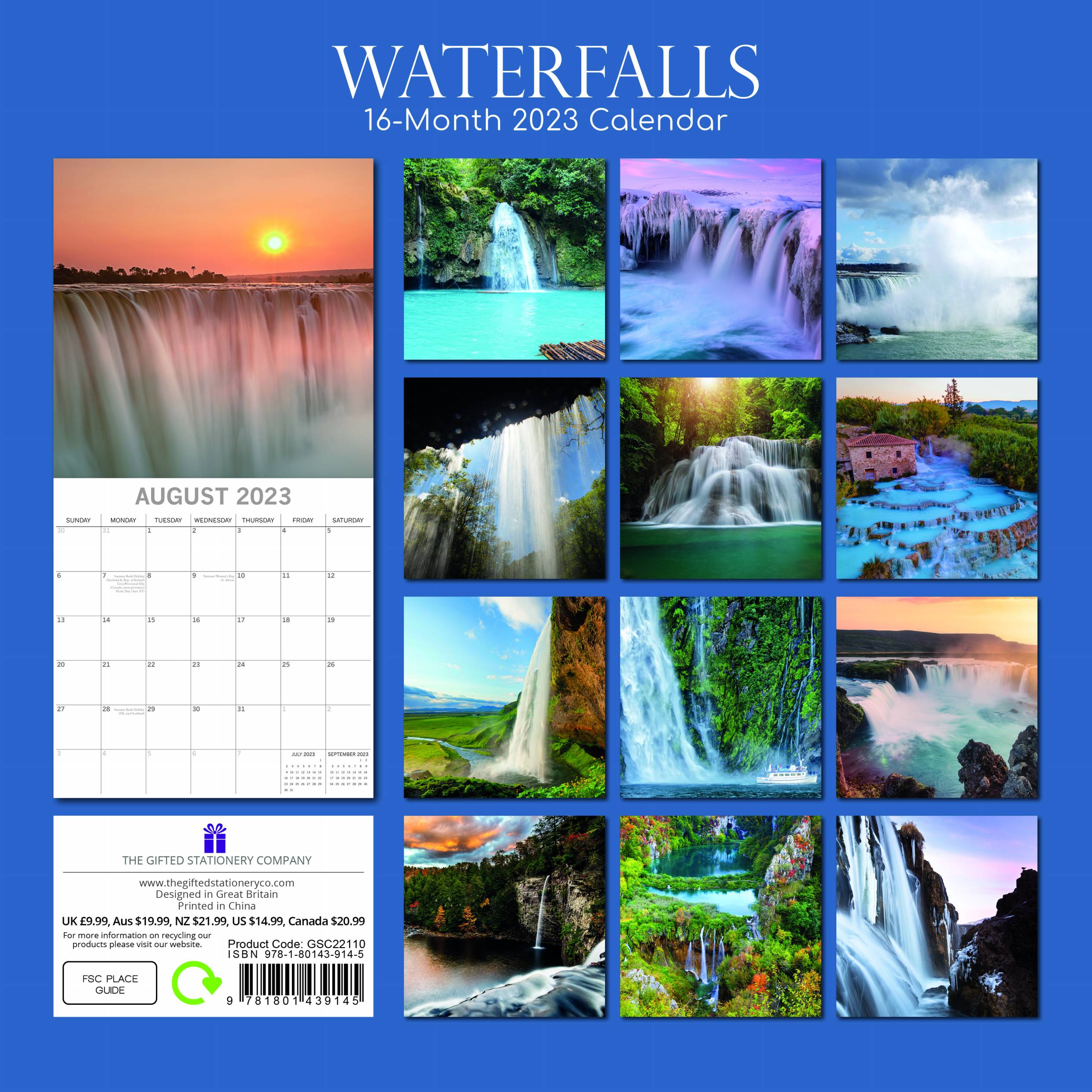 2023 Waterfalls - Square Wall Calendar