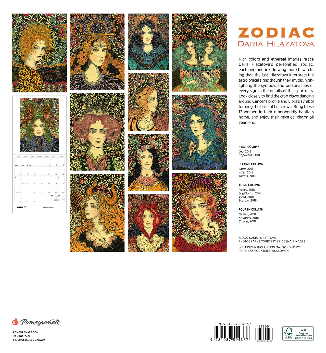 2023 Zodiac: Daria Hlazatova - Square Wall Calendar