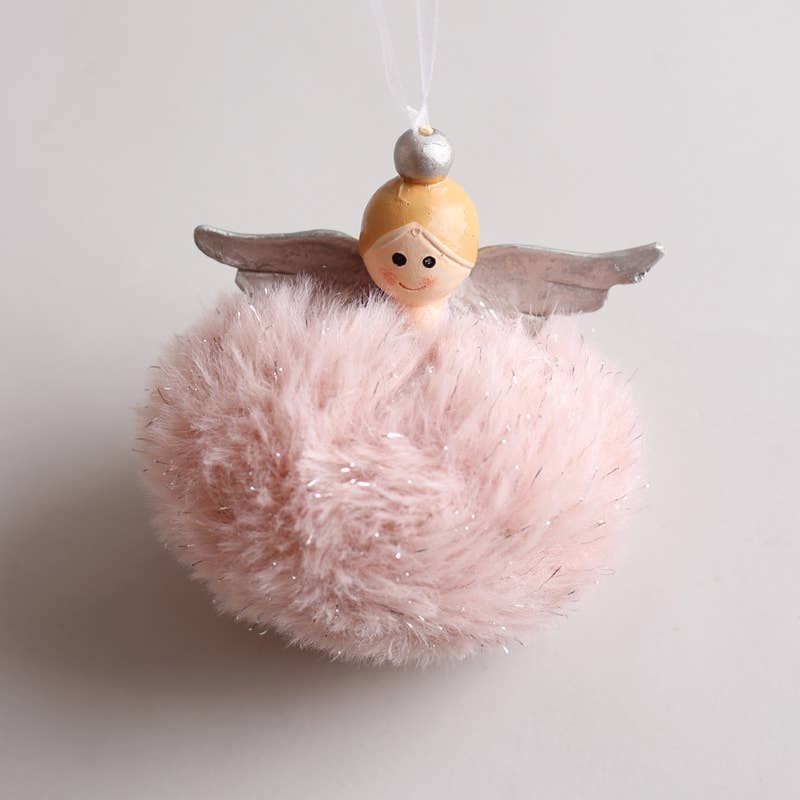 Cute & Fluffy Pink & White Resin Angel - Christmas Decoration