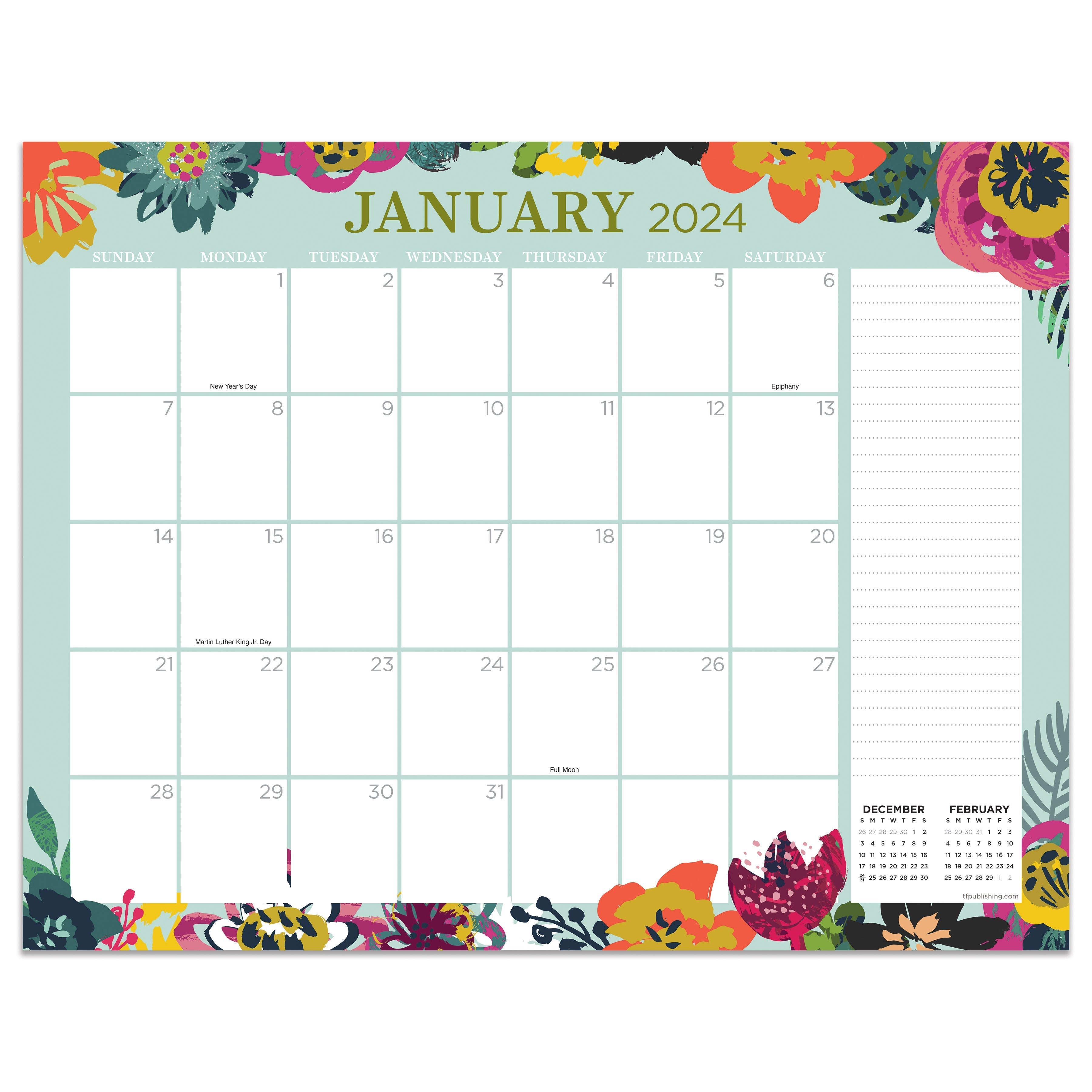 2024 Floral - Monthly Medium Desk Pad Blotter Calendar US