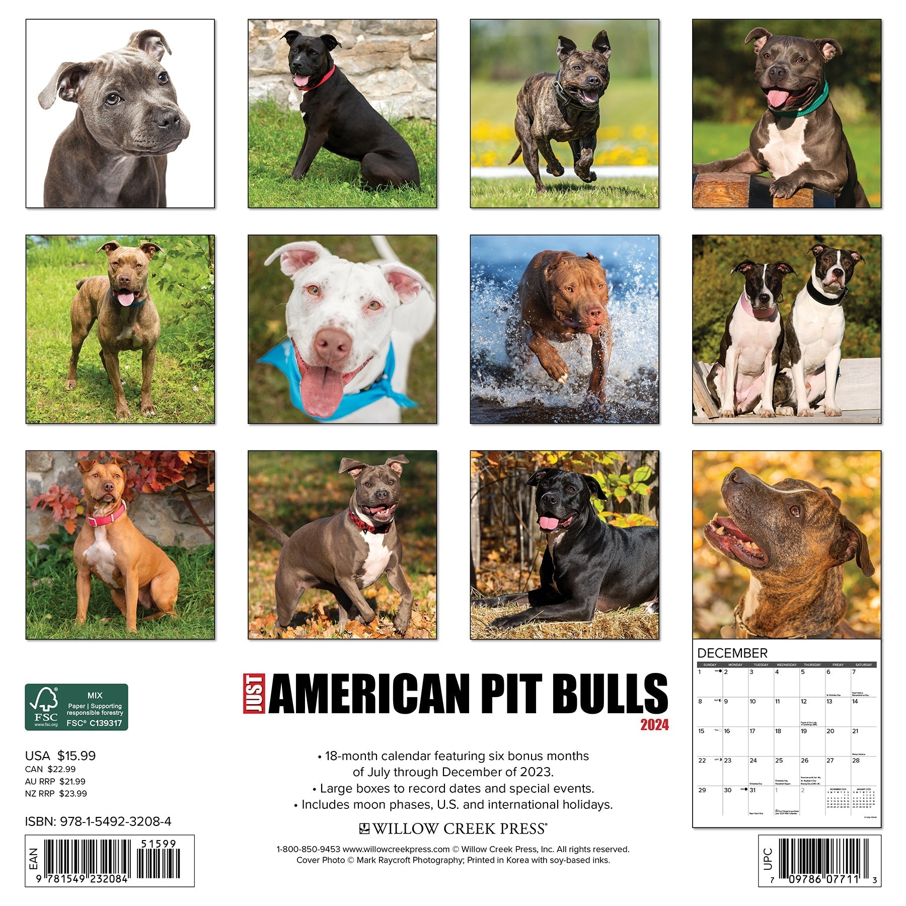 2024 Just American Pit Bull Terriers - Square Wall Calendar US