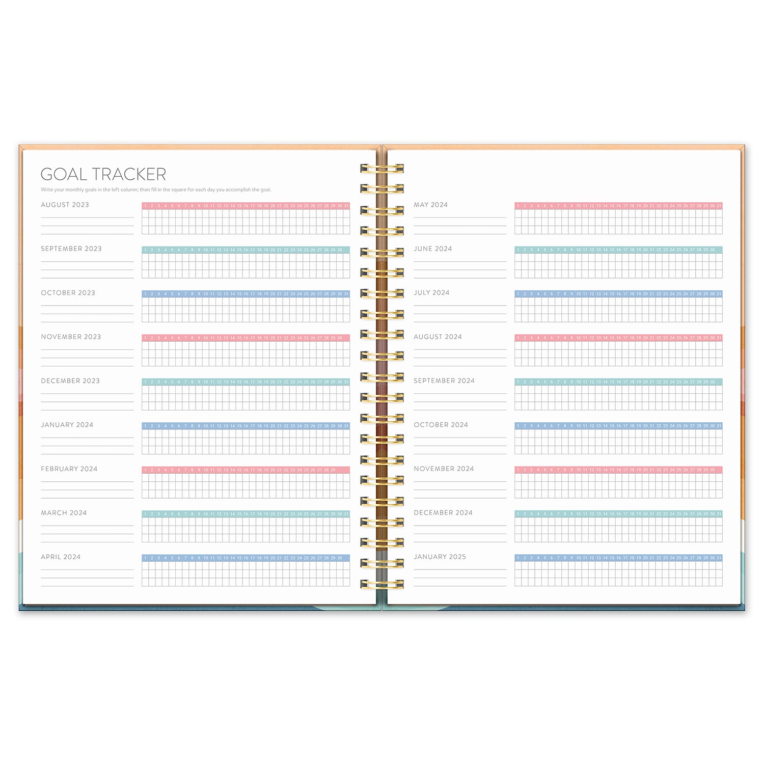 2024 Rainbow Waves - XL Spiral Monthly & Bi-Weekly Diary/Planner