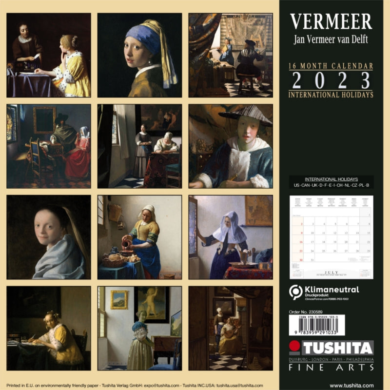 2023 Jan Vermeer van Delft By Tushita - Square Wall Calendar