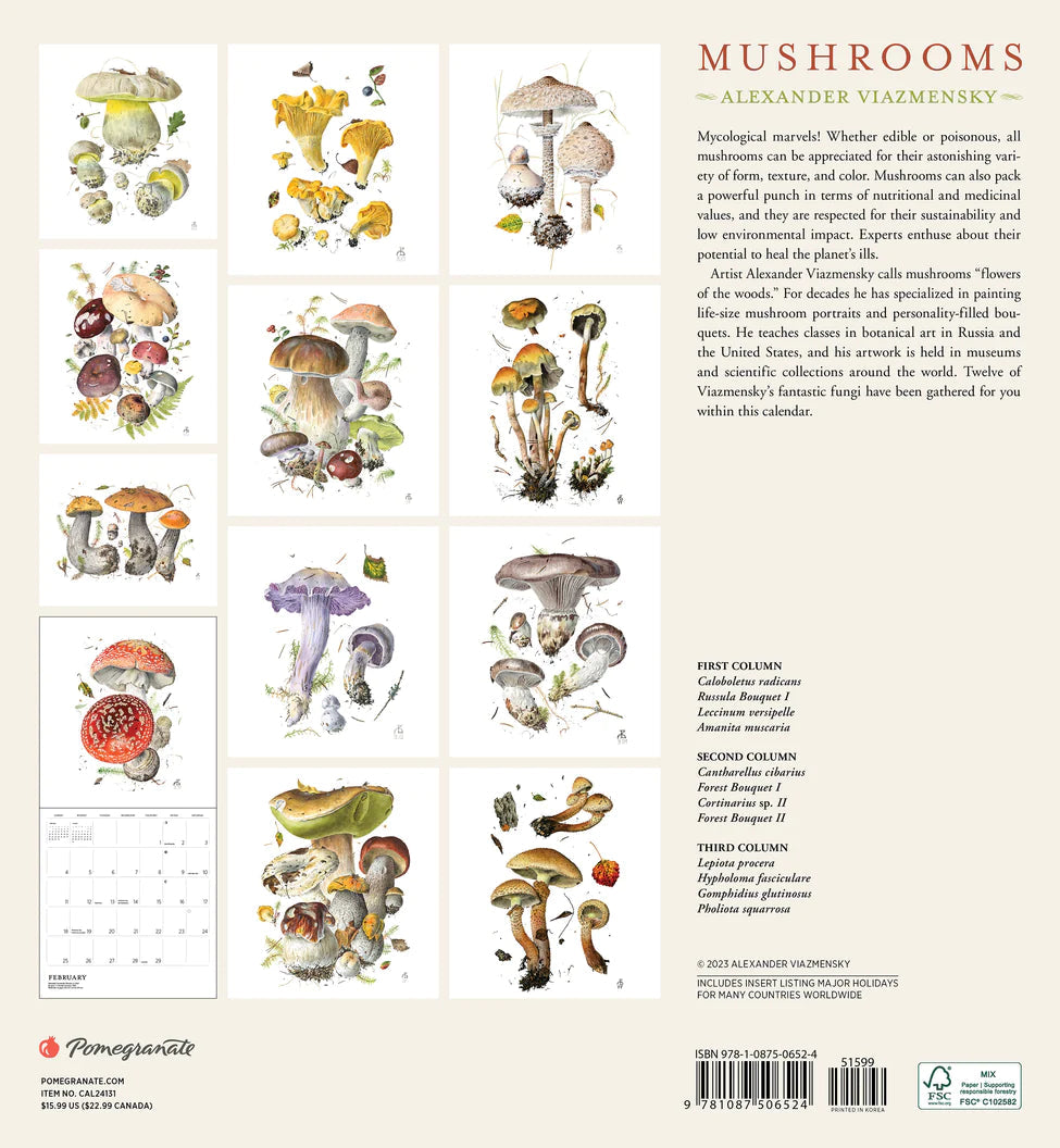 2024 Mushrooms: Alexander Viazmensky - Square Wall Calendar