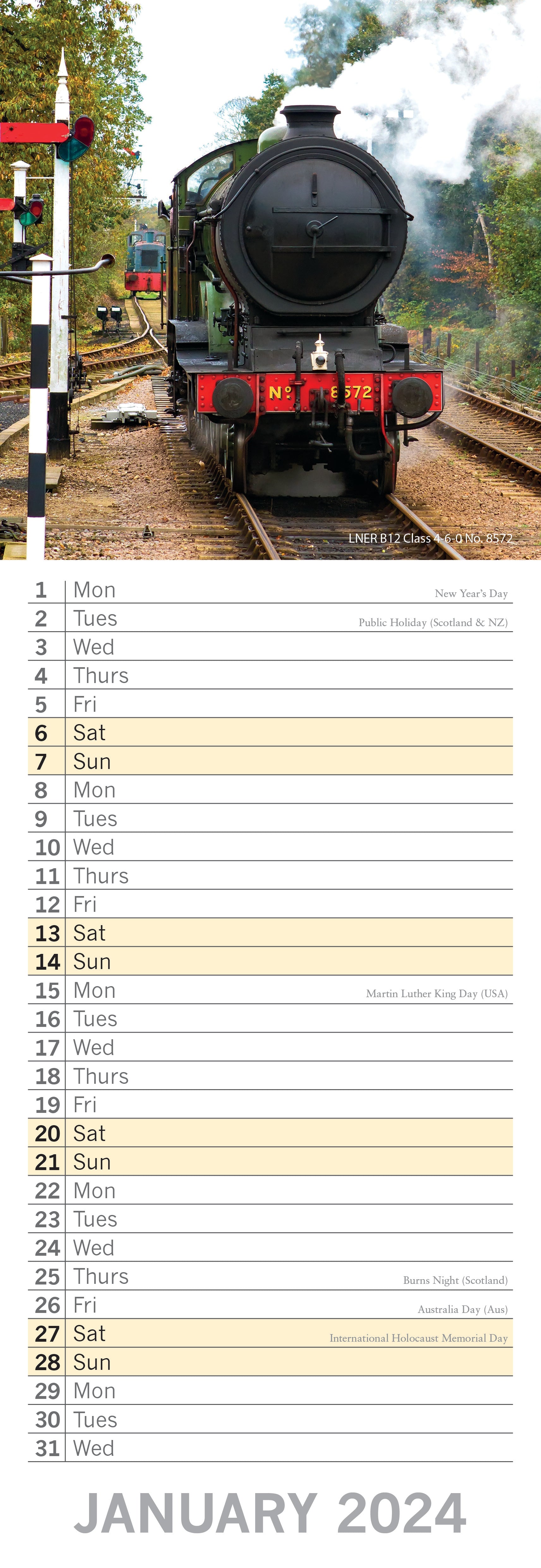 2024 Steam Trains - Slim Wall Calendar